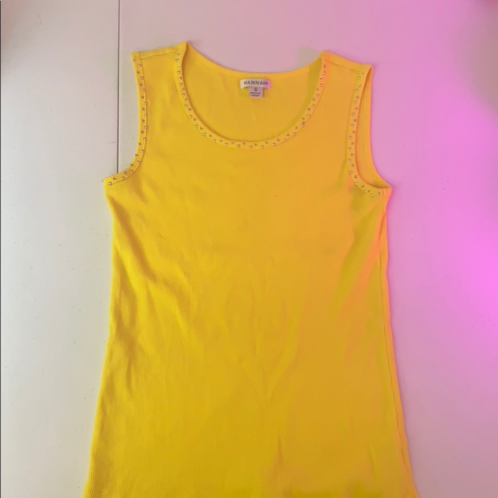 Bright yellow tank top with rhinestones canary rib